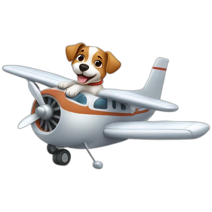 Cute happy dog flying on a airplane emoji