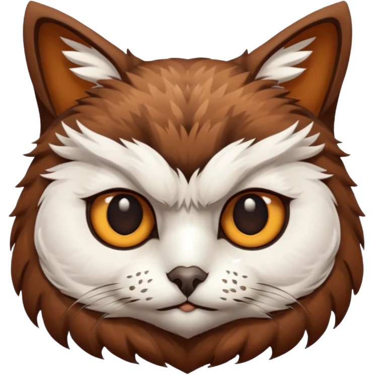 An cats head with a brown on top of the head of the cat the cats head infused with an white owls body with brown wings emoji