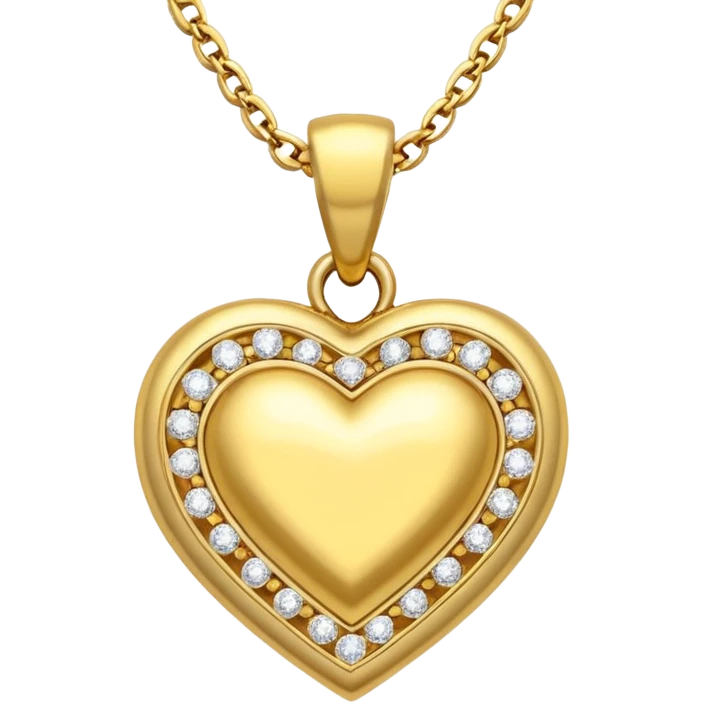 gold pendant with a diamond heart emoji