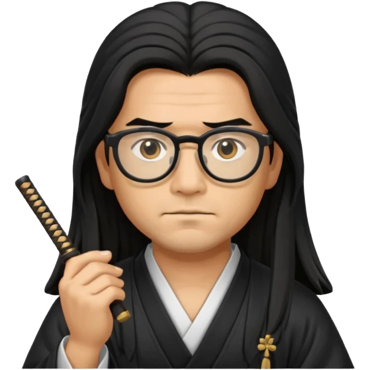 Long Haired Samurai with Glasses,Long-haired ronin adjusting spectacles emoji