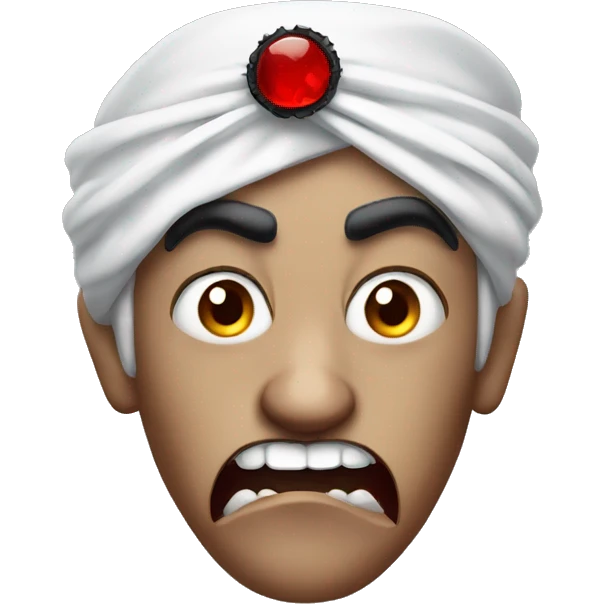 A vampire with angry eyebrows and fangs wearing a turban.  emoji