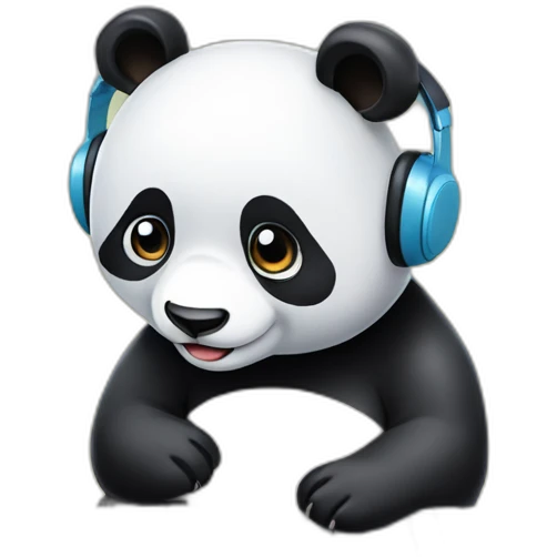 panda wearing a headset typing on the PC keyboard emoji
