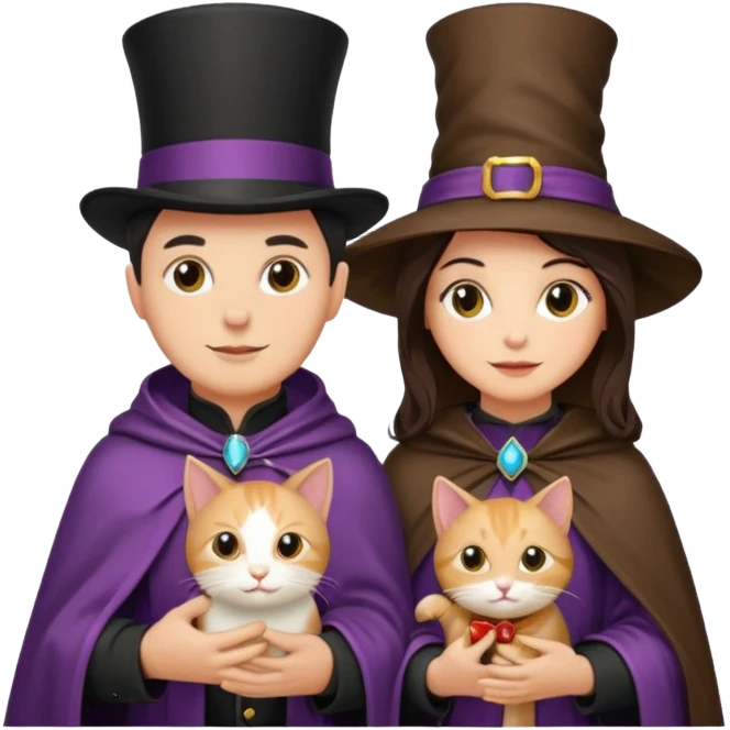 magician couple and their pet cat emoji