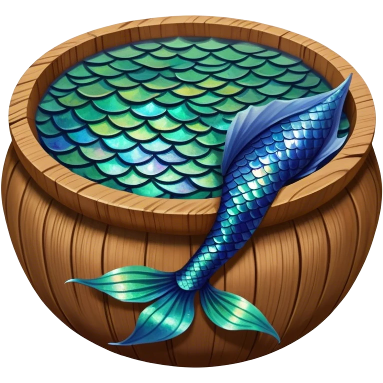 Mermaid tail in a wooden soup bowl emoji