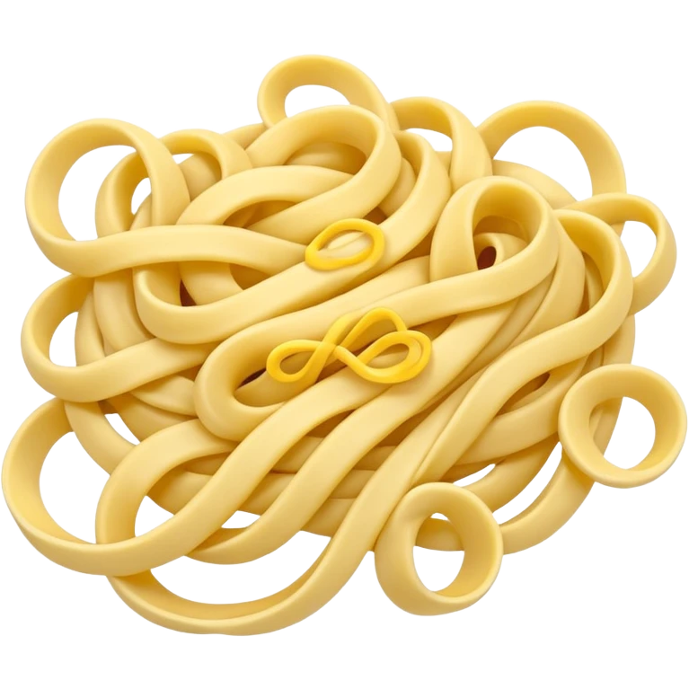loose tangle of pale yellow cooked noodles with soft glossy texture and natural curves, strands slightly twisted and overlapping, freshly prepared dish, no bowl chopsticks or sauce, apple emoji style, soft lighting, subtle shadows, emoji scale emoji
