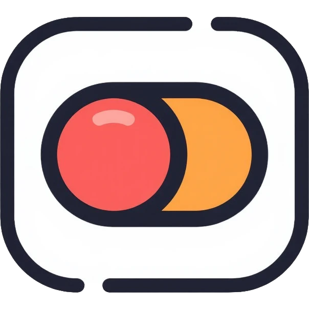 A toggle switch being flipped on, interactive button emoji