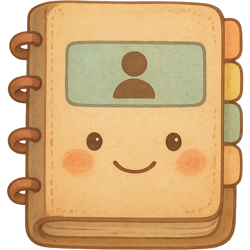 ghibli style whimsical CRM contact book with friendly face and soft colors emoji