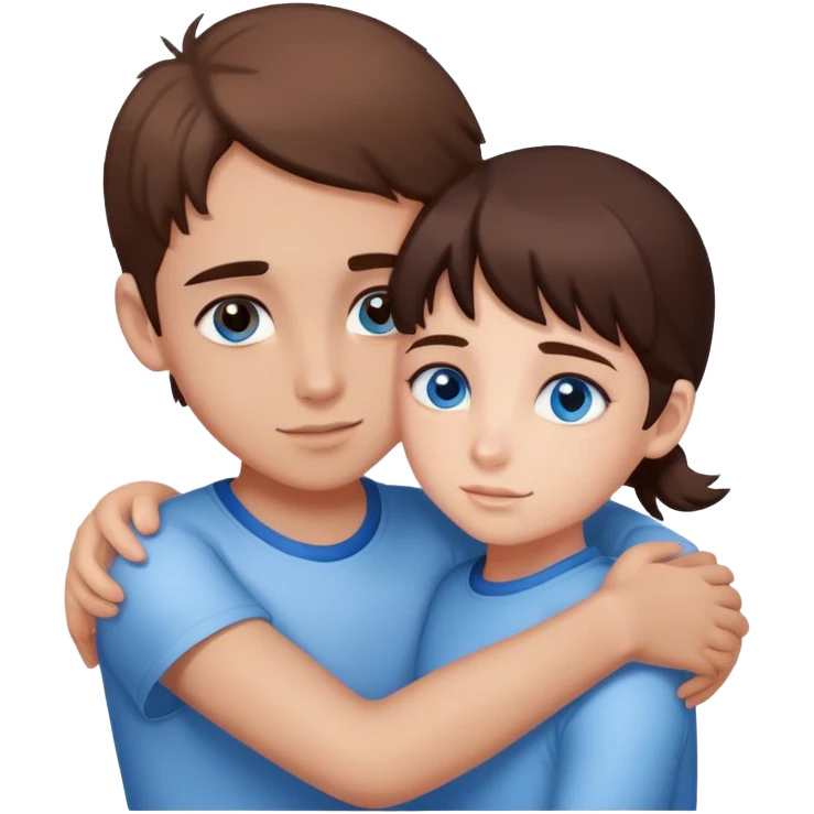 Girl with brown eyes hugging boy with blue eyes  emoji