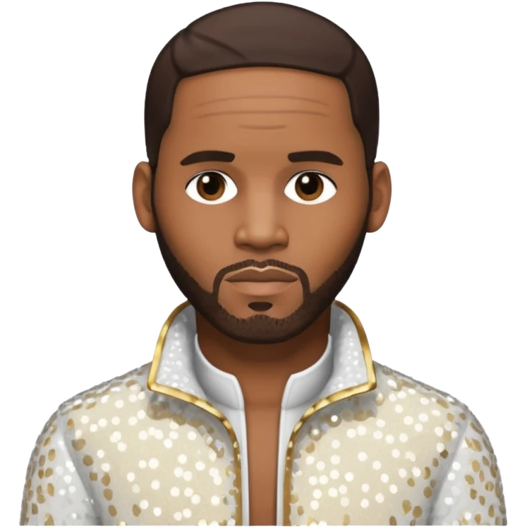 R Kelly with dark brown hair, white sequin outfit emoji