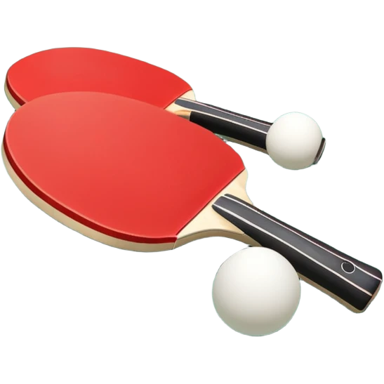 Two table tennis paddles and a ball placed on a ping pong table, with the net in the background. The scene conveys the simplicity and focus of the sport, with vibrant colors highlighting the rackets and ball on the smooth surface of the table. emoji