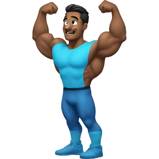 I want a muscular guy doing the arnold shwartsaneger pose. I want it to be like a neon sign with his body glowing in blue  emoji