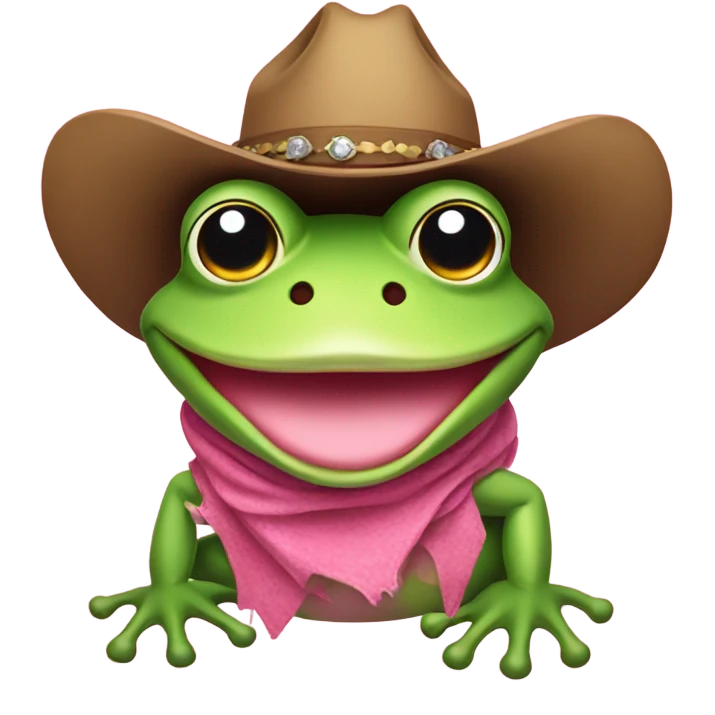 frog in a pink cowgirl hat emoji
