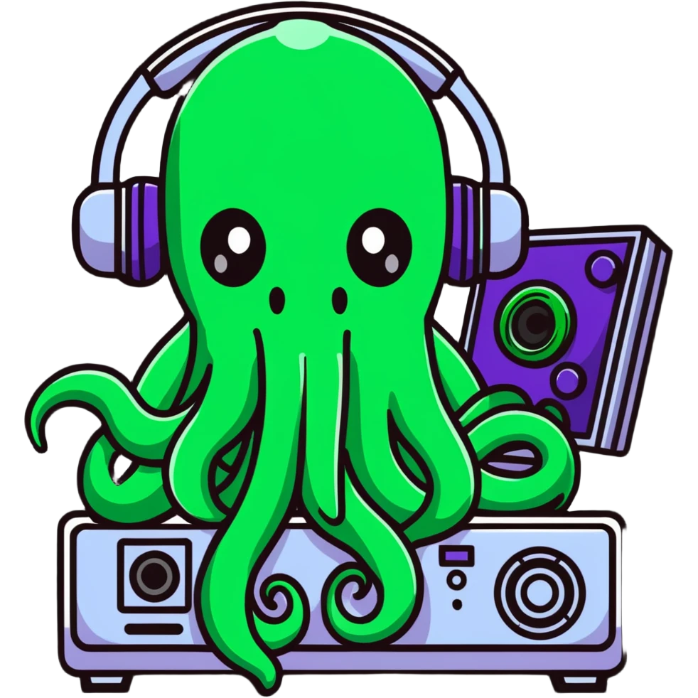 Lovecraftian Cthulhu monster with tentacle face operating audio equipment emoji