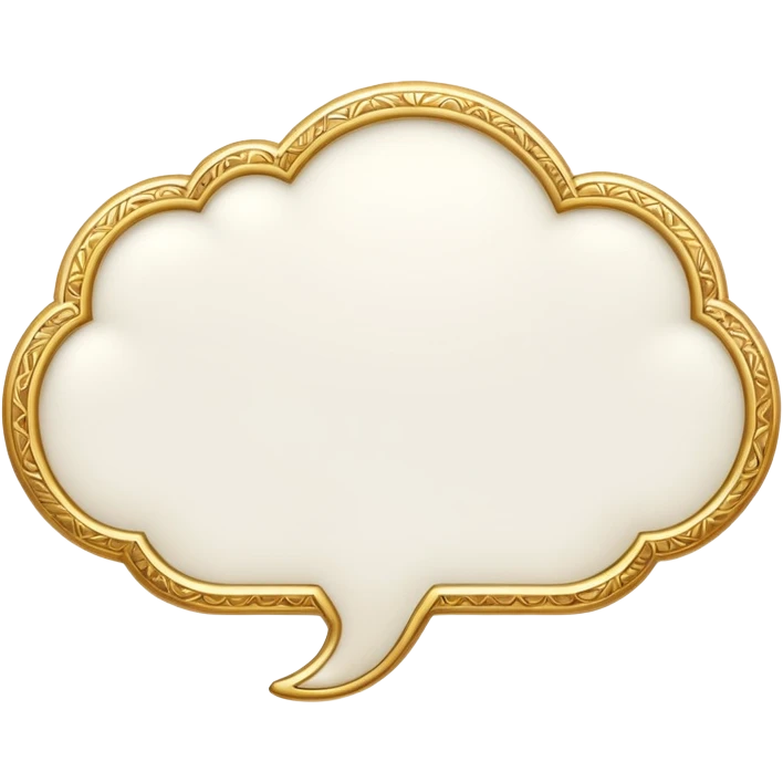 A white thought bubble with elegant golden details and accents emoji