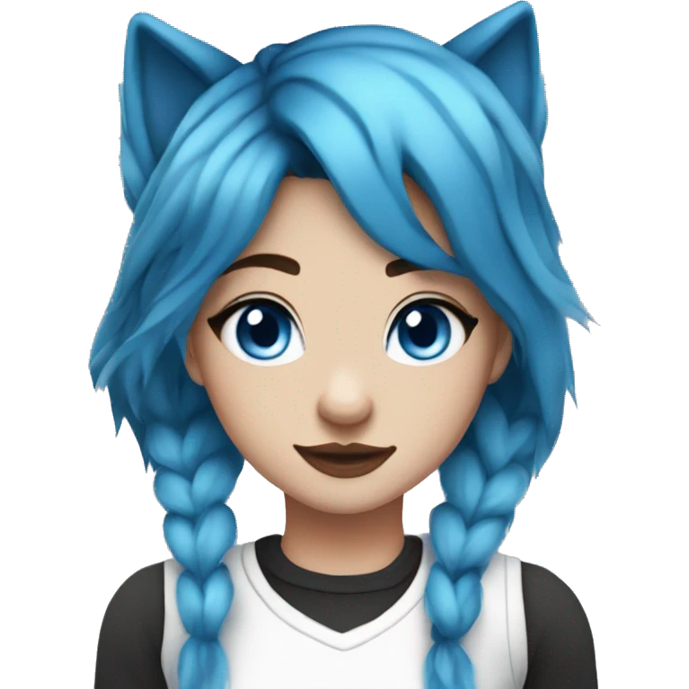 bella the wolf girl blue hair white top with black and white arm warmers and blue eyes emoji
