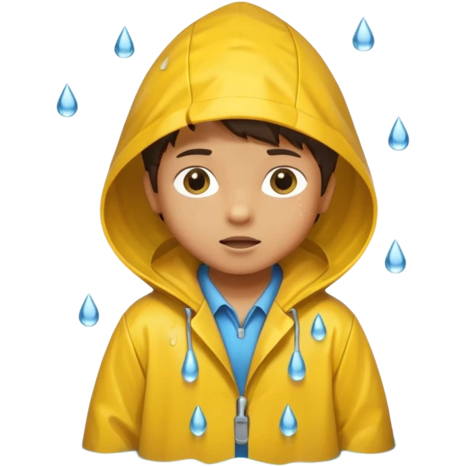 Enfant a caouet jaune se penchant vers un égout et il pleut emoji