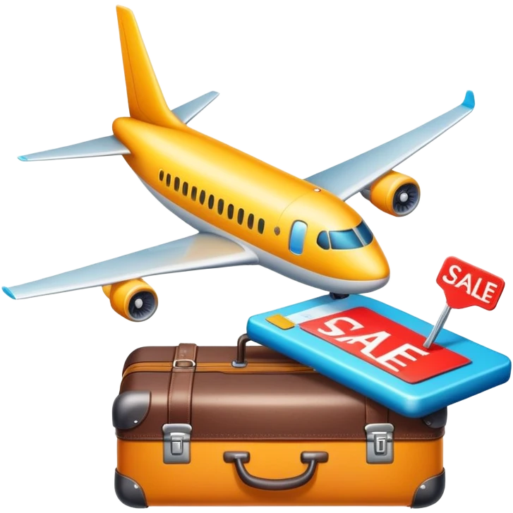 Tour sale with suitcase, airplane and discount tag emoji