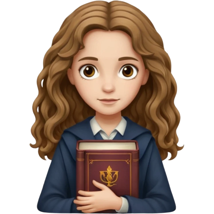 Hermione Granger with long wavy holding A stack of old books emoji