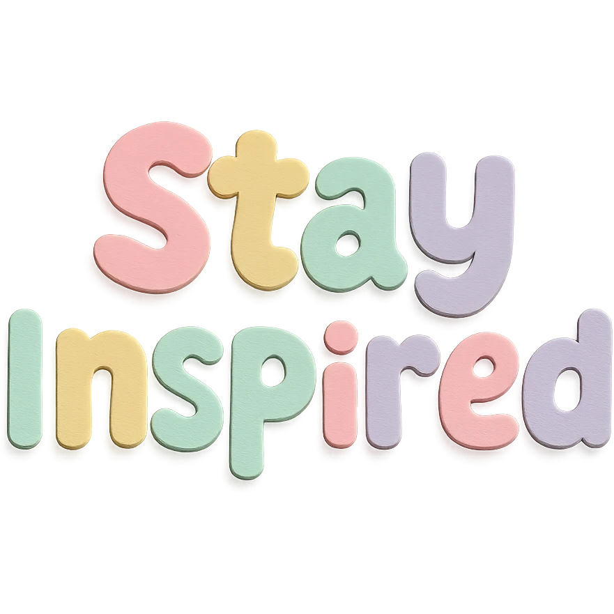 soft pastel rainbow puffy bold font for "Stay Inspired", kawaii hand lettering, no outline, transparent background emoji
