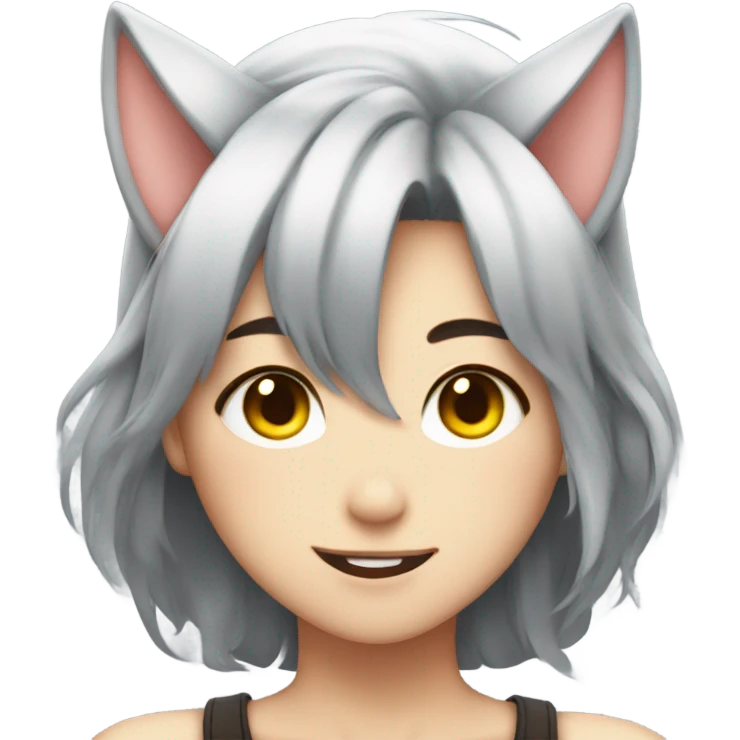 Anime girl with cat ears winks emoji