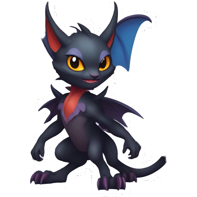  Kawaii Edgy Cool Vampiric Beautiful Noivern-Nargacuga-Litten with big Bat Ears full body emoji