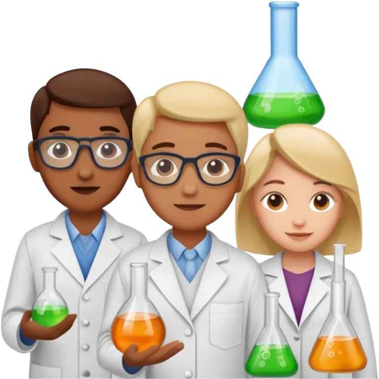 Five chemists: one organic chemist, on physical chemist, one inorganic chemist, one technical chemist and on theoretical chemist emoji
