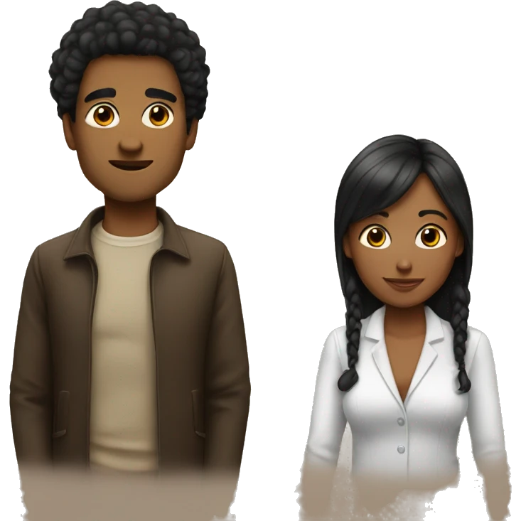 man with black hair woman with brown har emoji