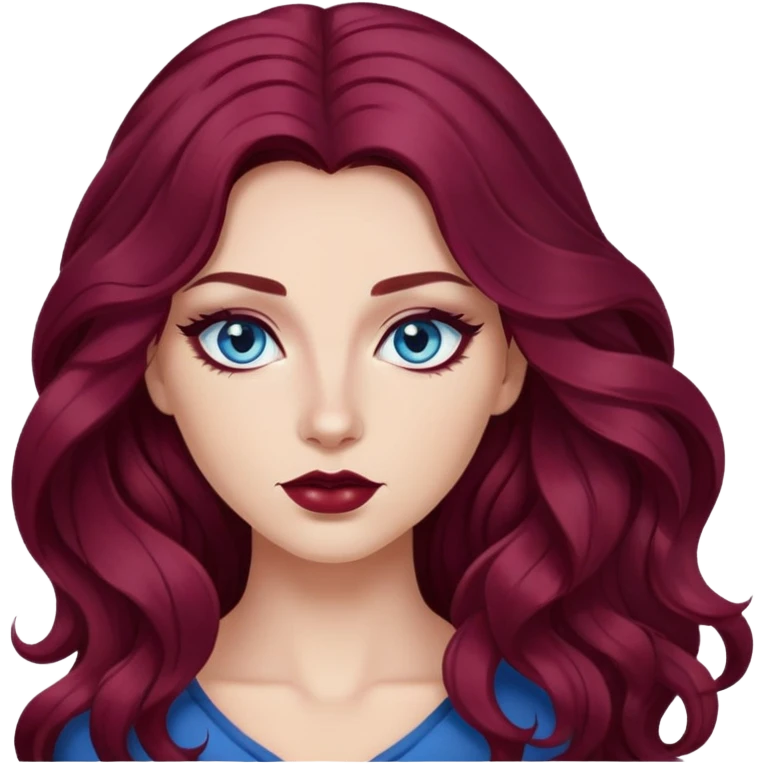 pretty long hair wavy dark wine red hair baddie with eyeliner and blue eyes emoji