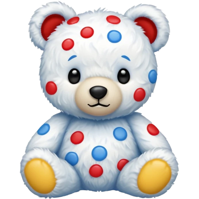 White teddy bear covered with blue, red and yellow spots emoji