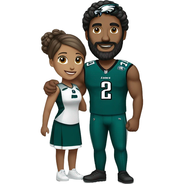  Brown guy with beard and mustache holding hands with a brown girl with her hair in a bun in Philadelphia eagles clothing  emoji
