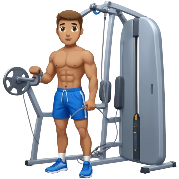 fit man with blue shorts using cable-machine emoji