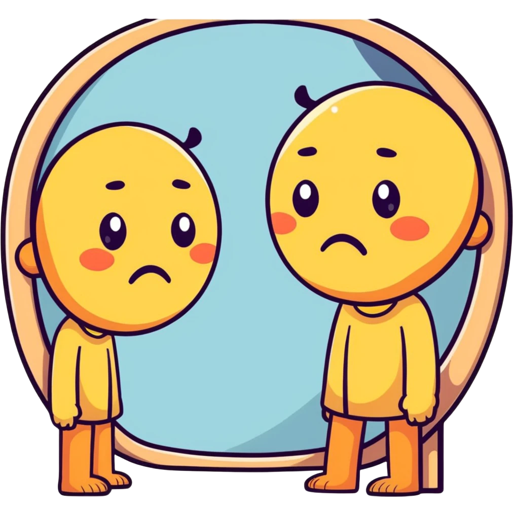 Cartoon face looking frustrated at mirror with hyperpigmentation spots emoji
