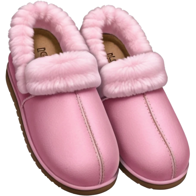 Pink ugg slippers that r low and fuzzy but a light pink emoji