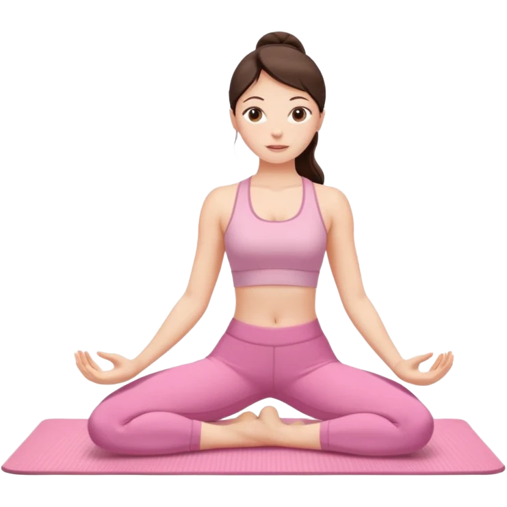 white brunette girl in light pink workout clothes stretching yoga mat emoji