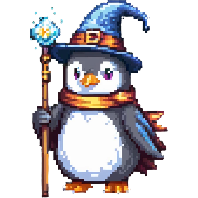 penguin wizard with magic wand emoji