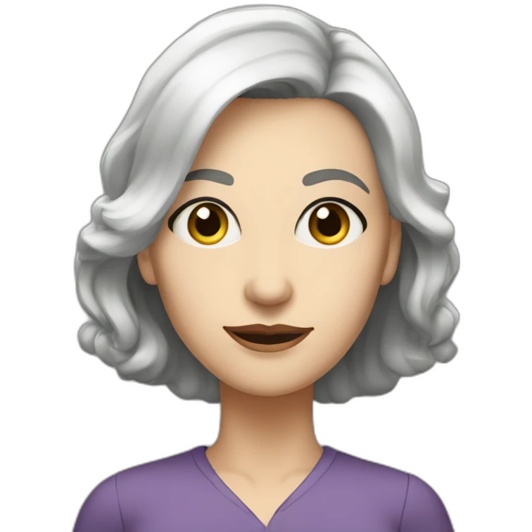 Woman at 40s, white palide skin, grey hair, big black eyes emoji