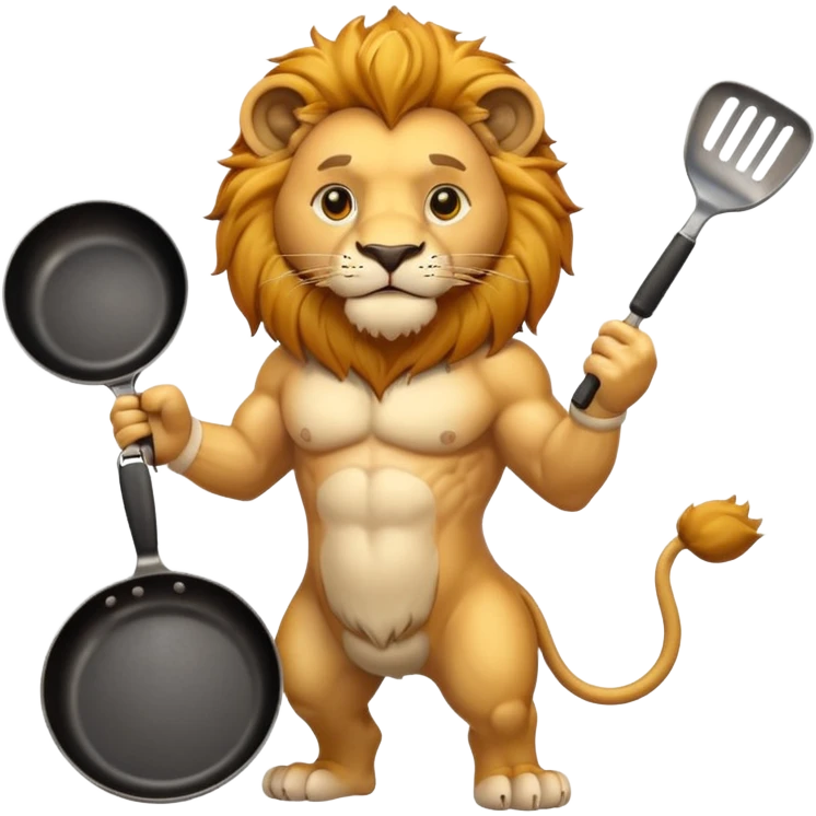 Lion holding frying pan emoji