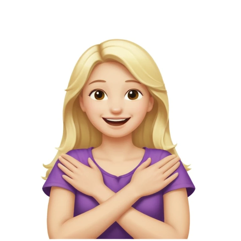 arms crossed holding neck laughing long, blonde hair girl emoji