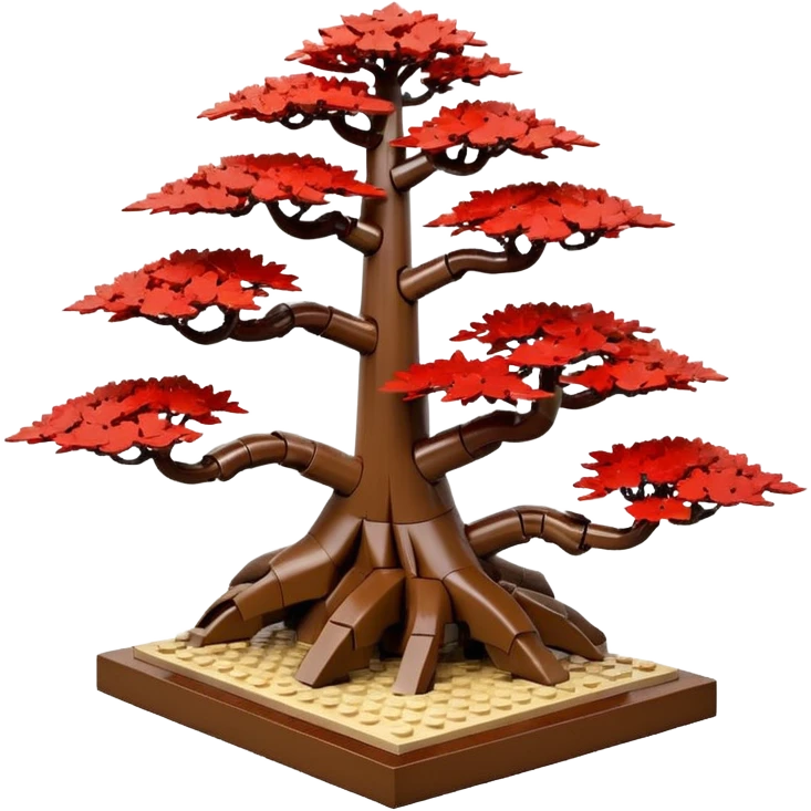Wide Three 7-tiered Lego bonsai stand, shelving nine maple specimens and several smaller blood good maples frame made of oaken palette wood  emoji