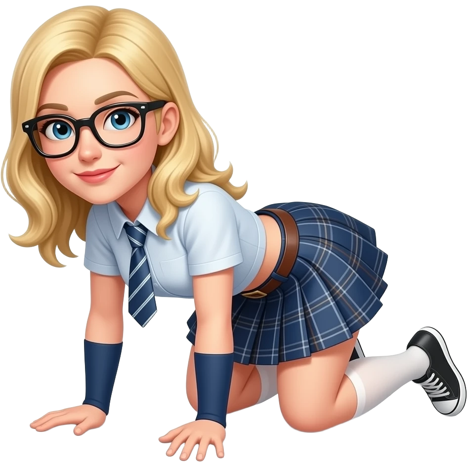 blonde woman on all fours in nerd outfit emoji