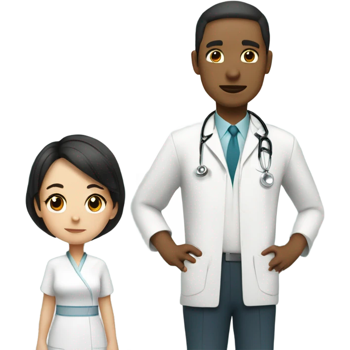 girl in qipao looked at a male doctor in white Dr uniform emoji
