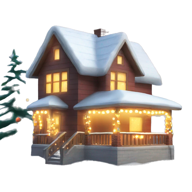 House with Christmas lights and snow emoji