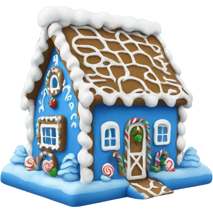 A blue and white gingerbread house emoji