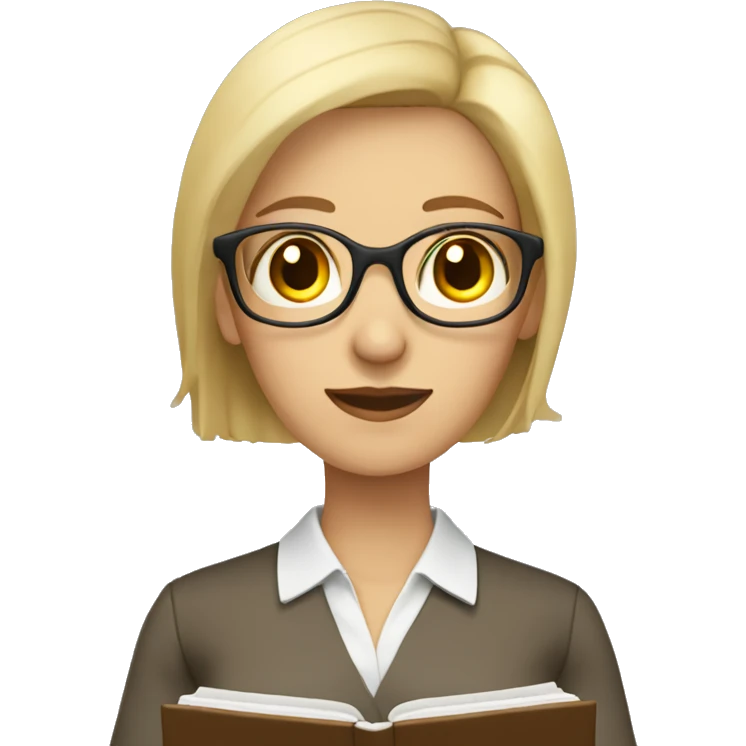 Blonde brown eyed female teacher without glasses holding a book emoji