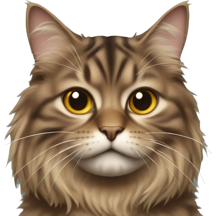 Long haired brown tabby cat with an annoyed expression on its face  emoji