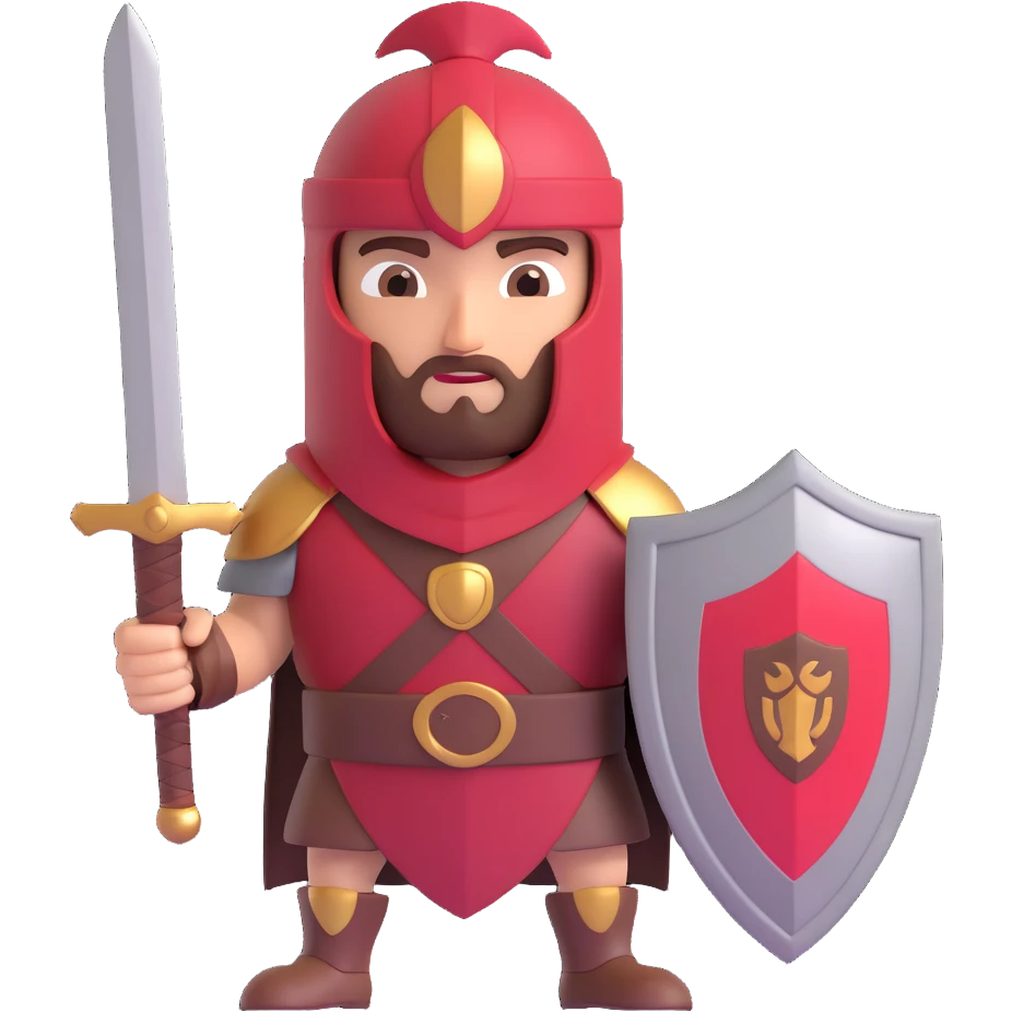arabica coffee bean 3D dressed as gladiator with shield and sword, determined expression, 7x4 cm proportion emoji