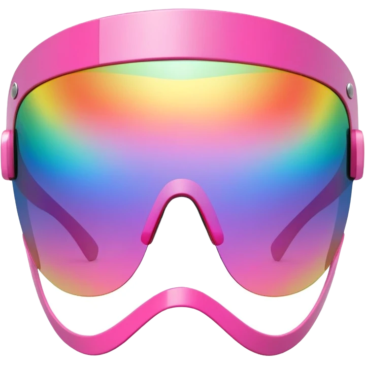 sporty pink shield visor sunglasses with extra thick frame with metallic accents, robust construction, substantial build, one-piece rainbow reflective lens emoji