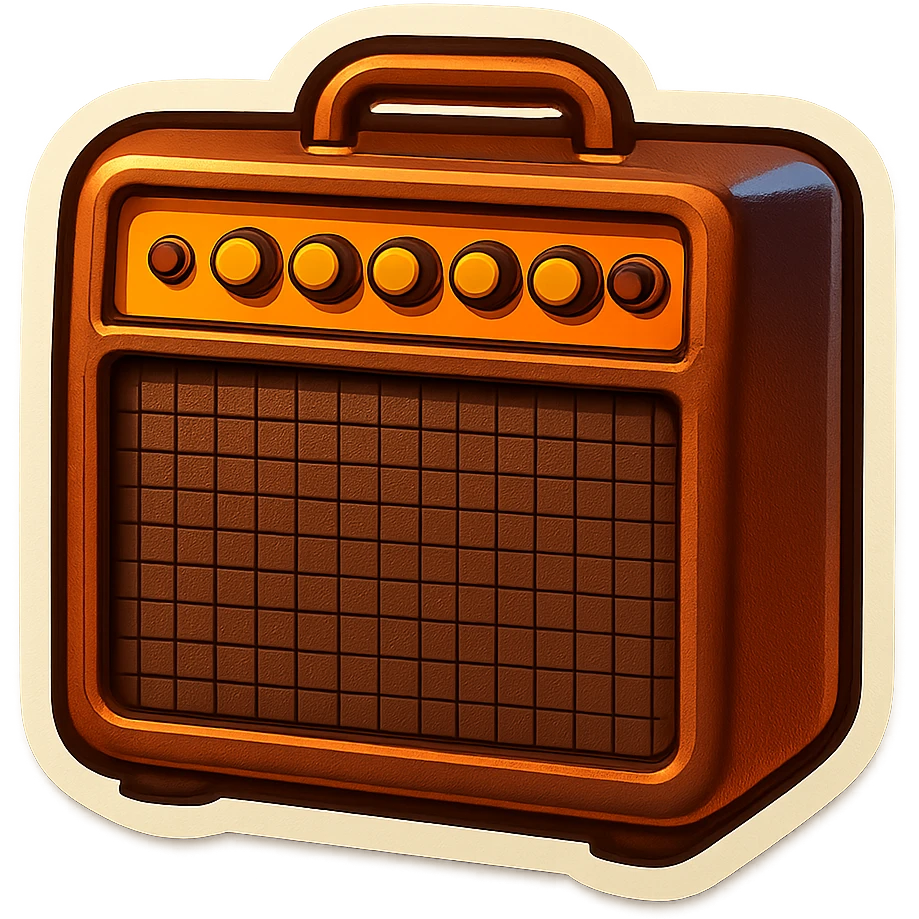 a vintage guitar amp, retro style, brown and tan colors emoji