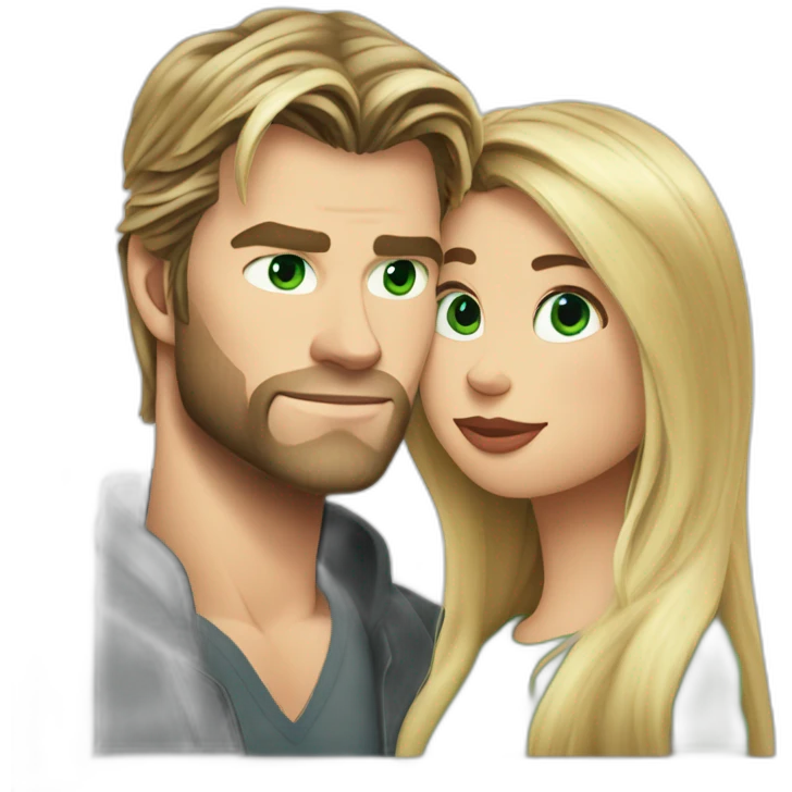 Chris hemsworth kiss blond woman with green eyes amd very very very long hair emoji