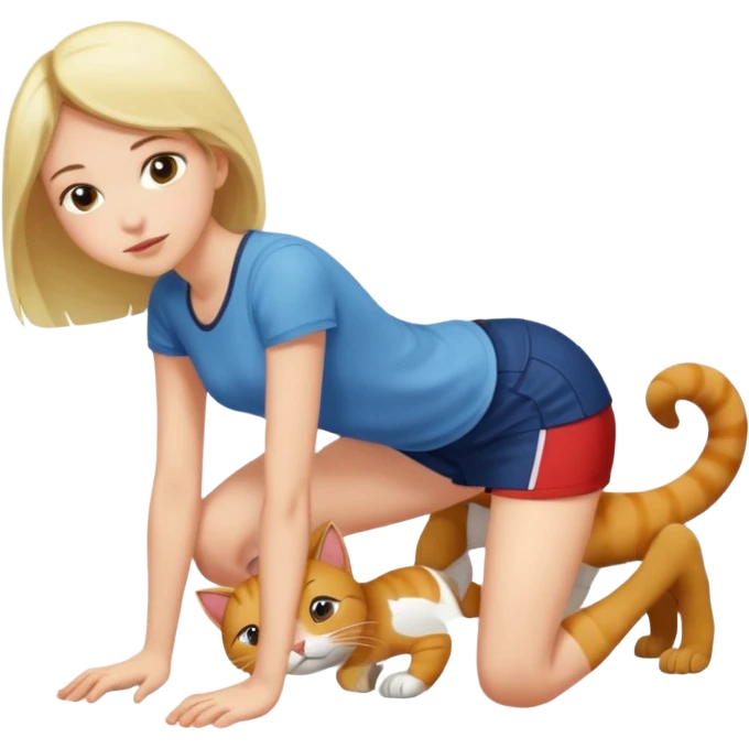 A girl on ground on all fours like a cat and a guy standing with knee on the ground. The guy is standing behind the girl. Guy is a male. emoji
